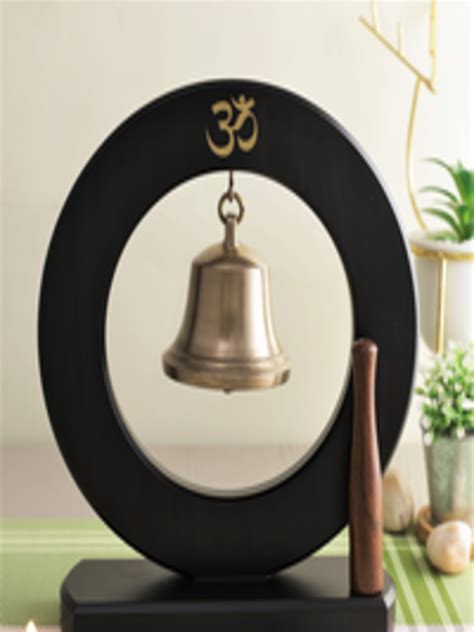 Buy CraftVatika Black Hanging Om Brass Bell On Wooden Stand With Mallet ...