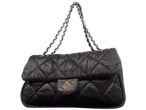 Chanel Classic Quilted Jumbo Chain Flap 232847 Black Nylon Shoulder Bag ...