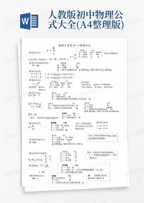 高中物理公式大全并解释