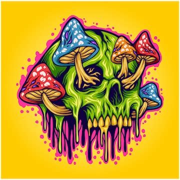 Premium Vector | Magic mushrooms skull psychedelic illustration