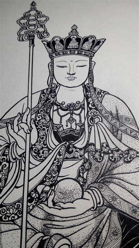 手绘地藏王菩萨（针管笔）|纯艺术|钢笔画|李沫融 - 原创作品 - 站酷 (ZCOOL)