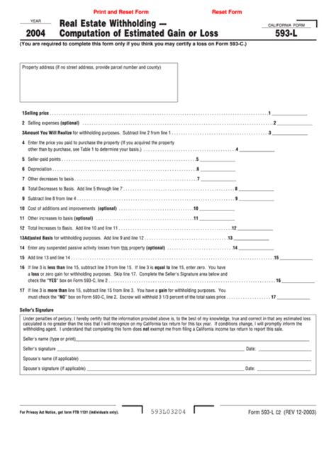 Fillable California Form 593-L - Real Estate Withholding - Computation ...