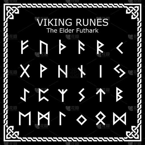 维京符文古老的Futhark字母表矢量设计设置在凯尔特框架-白色在黑色的背景