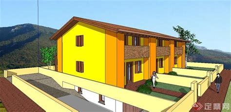 现代双层拼接民房住宅建筑设计SU模型