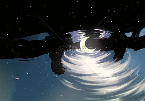 水中落月，星空银河插画图片下载-正版图片401446750-摄图网