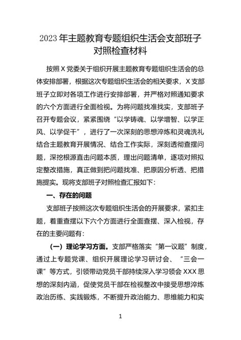 2023年主题教育专题组织生活会支部班子对照检查材料 - 范文大全 - 公文易网