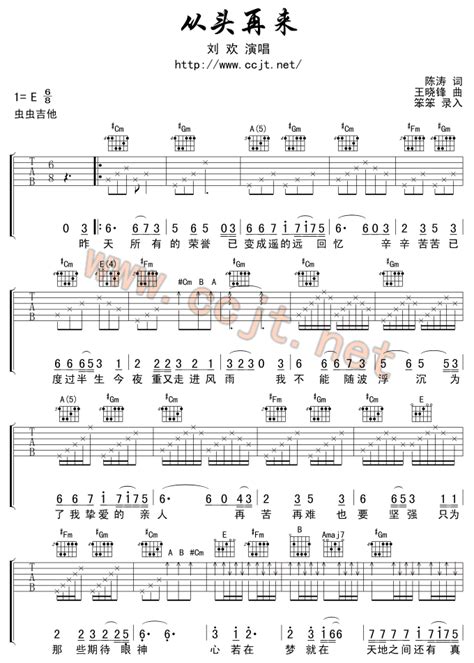 简单版《重头再来》钢琴谱 - 刘欢0基础钢琴简谱 - 高清谱子图片 - 钢琴简谱