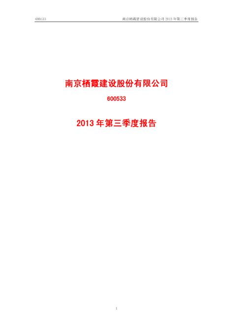 栖霞建设：2013年第三季度报告