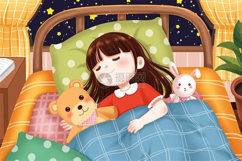 夜晚熟睡的女孩插画图片下载-正版图片402431888-摄图网