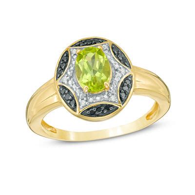 Oval Peridot and Enhanced Black and White Diamond Accent Starburst ...