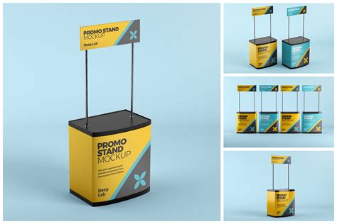 促销台广告食品摊位设计样机集 Promo Stand Mockup Set-变色鱼