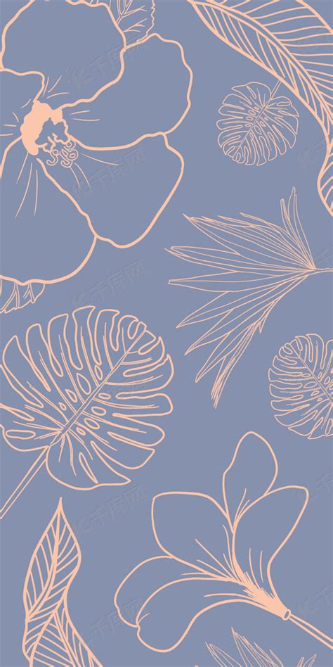 紫色素雅莫兰迪植物线稿手机壁纸背景图片免费下载-千库网