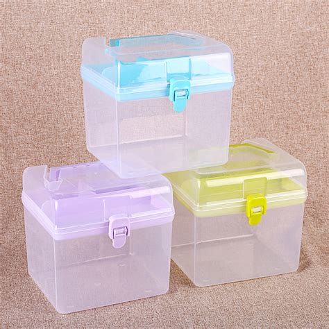 儿童玩具收纳箱小号透明塑料箱三色可选手提化妆品收纳盒首饰盒-阿里巴巴