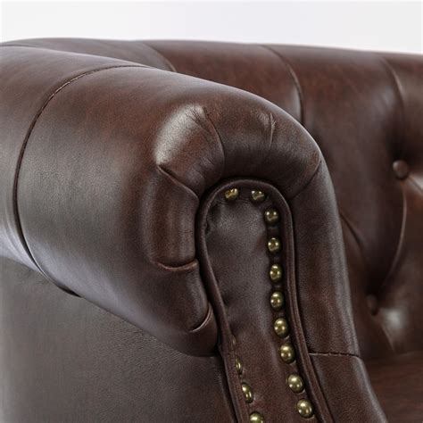 Mid-Century Modern Button Tufted Leather Accent Chair with Nailheads ...