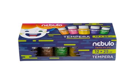 NEBULO Tempera készlet, tégelyes, 25 ml, NEBULO, 12 különböző szín ...