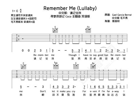 请记住我 remember me吉他谱 毛不易中文版 C调简单版弹唱谱-吉他谱中国