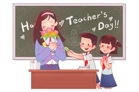 彩色卡通可爱教师节老师学生上课素材免费下载 - 觅知网
