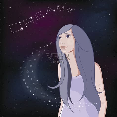 梦中的女孩在夜空的背景。矢量插图。插画图片素材_ID:135070235-Veer图库