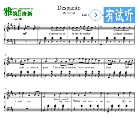 Despacito简谱 Luis Fonsi / Daddy Yankee / Justin Bieber- 听一遍就迷上的歌曲-看乐谱网