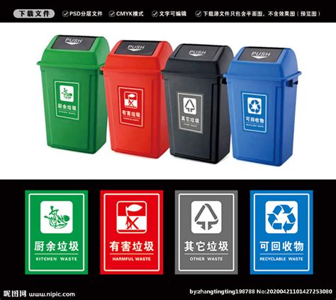 垃圾分类图标垃圾分类标识标志环保低碳生活垃圾分类垃圾桶元素PSD素材免费下载 - 觅知网