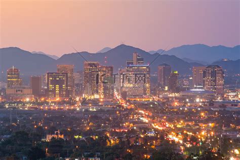美国日落时凤凰亚利桑那市中心最景色风优美城市晚上高清图片下载-正版图片307871206-摄图网