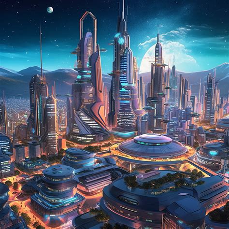 未来城市：想象一下未来城市可能会是什么样子，带有新型先进技术、漂浮结构和流线型设计，并利用AI艺术将其栩栩如生地呈现出来。