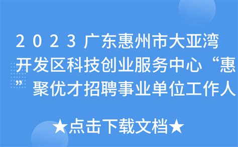 2023广东惠州市大亚湾开发区科技创业服务中心“惠”聚优才招聘事业单位工作人员6人