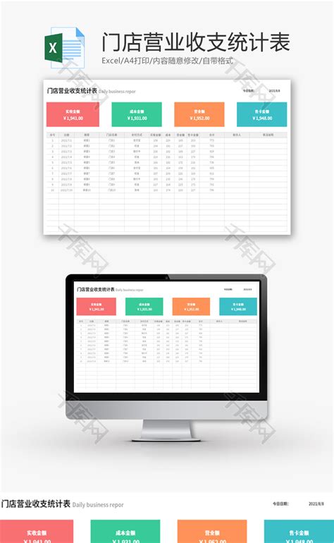 门店营业收支统计表Excel模板_千库网(excelID：151330)