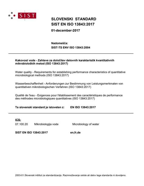 EN ISO 13843:2017 - Water quality - Requirements for establishing ...