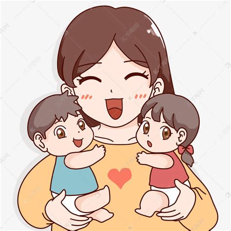 开心的妈妈与女儿插画PSD素材 - 爱图网