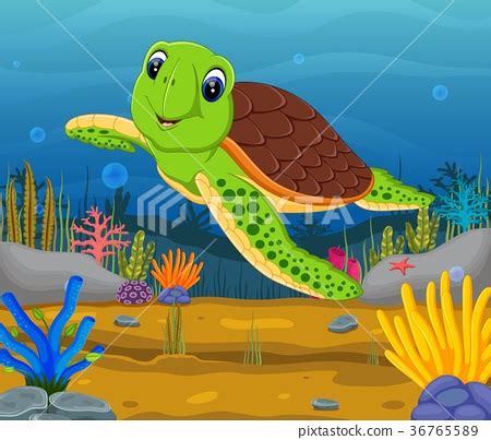 Cartoon turtle underwater - Stock Illustration [36765589] - PIXTA