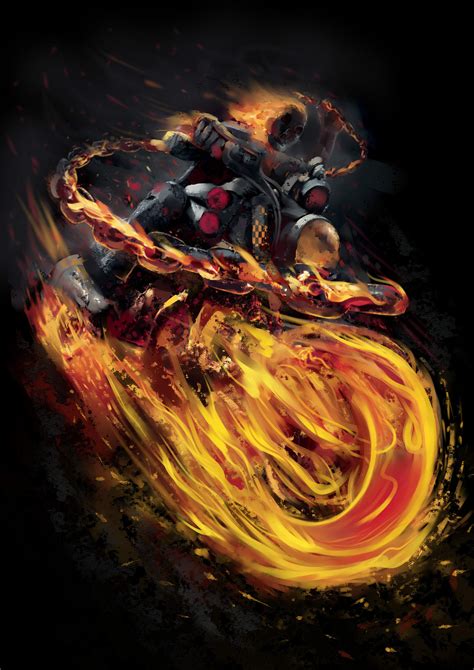 恶灵骑士的骷髅摩托车冒着地狱之火PSD素材免费下载_红动中国