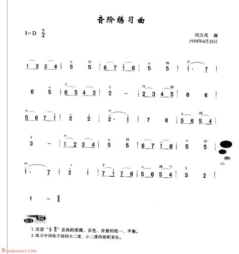 初级二胡演奏乐曲《音阶练习曲》简单适合新手练习-二胡曲谱 - 乐器学习网