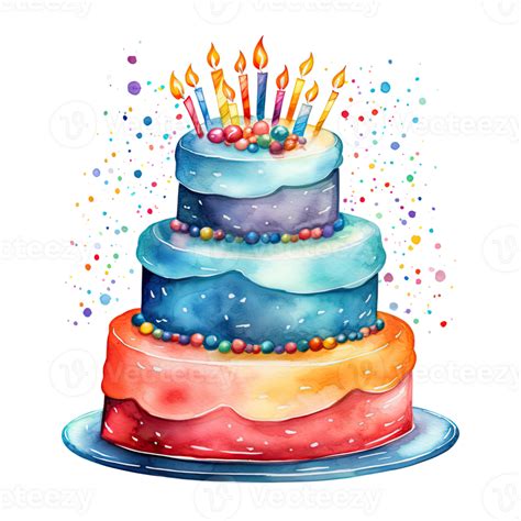 Watercolor Birthday Cake. Illustration AI Generative 26791468 PNG