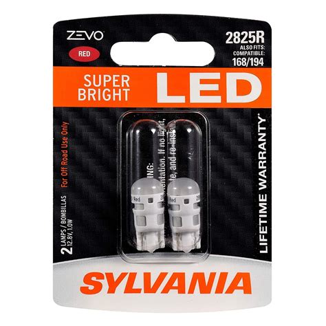 Sylvania Zevo 2825 Red T10 LED W5W Interior Exterior Light Bulb Set (2 ...