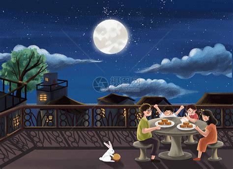 手绘一家人吃月饼赏月场景素材图片免费下载_PNG素材_编号ve9iwxdxl_图精灵