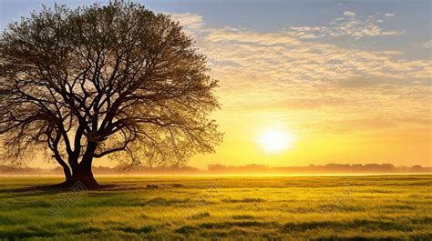 早晨太阳初升阳光下的大树大自然树木ai绘画 - 觅知网
