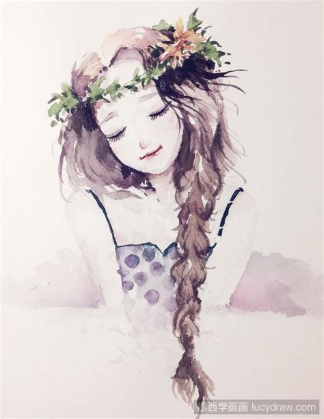 水彩画梦的女孩画法教程-露西学画画