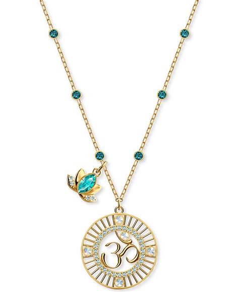 Swarovski Gold-Tone Crystal Lotus Charm & Om Symbol Pendant Necklace ...