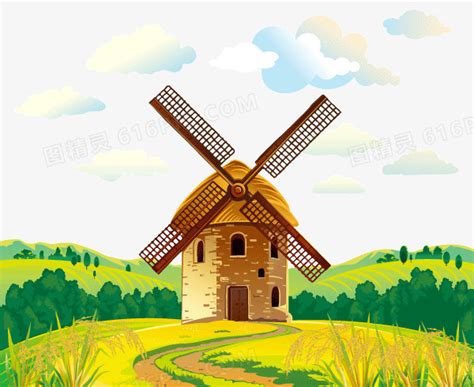 卡通手绘复古城堡风车房子背景装饰图图片免费下载_PNG素材_编号vn2igowyq_图精灵