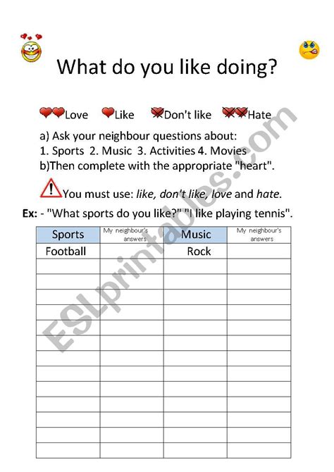 What do you like doing? - ESL worksheet by Jt92