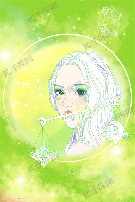 卡通手绘十二星座美女头像之天秤座插画图片-千库网