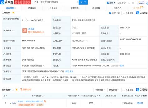 一博科技于天津新设电子科技子公司，含集成电路设计业务_显示_制造_该公司