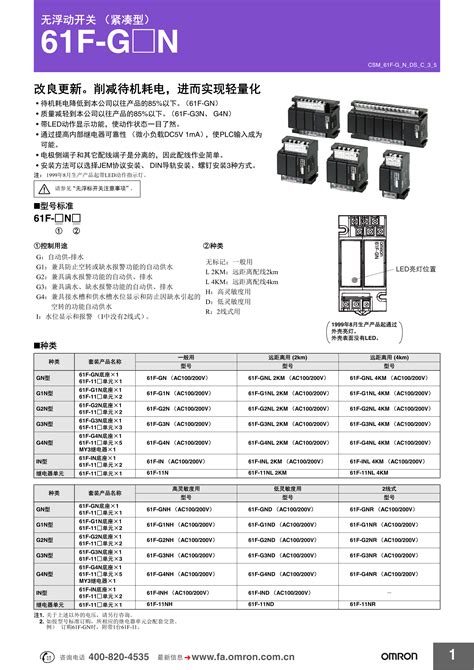 欧姆龙61F-GPN-BC手册61F-GPN-BC使用说明书_广州菱控