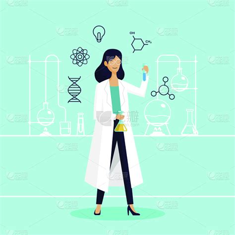 科学家,烧杯,女人,绘画插图,科学,女孩,白昼,矢量,实验室