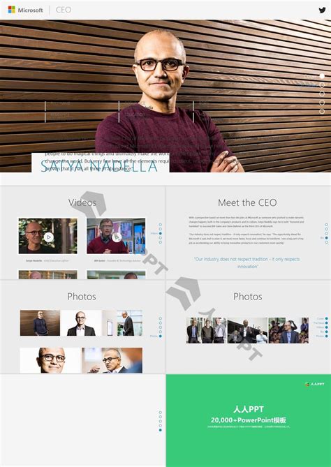 微软CEO Satya Nadella仿网站风格高大上个人简介PPT 动画版-人人PPT