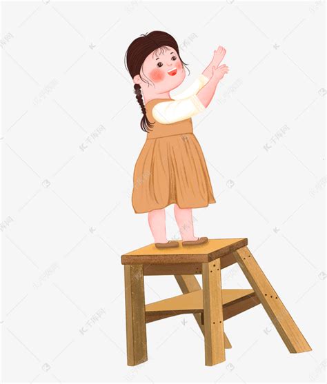 人物女孩站在凳子上素材图片免费下载-千库网