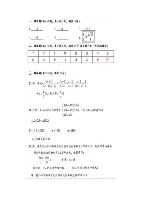 2020年云南普洱中考数学真题及答案(图片版)