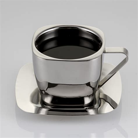 不锈钢咖啡杯 创意礼品双层防烫手保温 真空方形奶茶杯碟 茶水杯-阿里巴巴