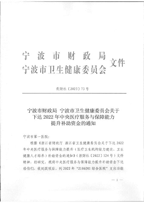 宁波市财政局 宁波市卫生健康委员会关于下达2022年中央医疗服务与保障能力提升补助资金的通知